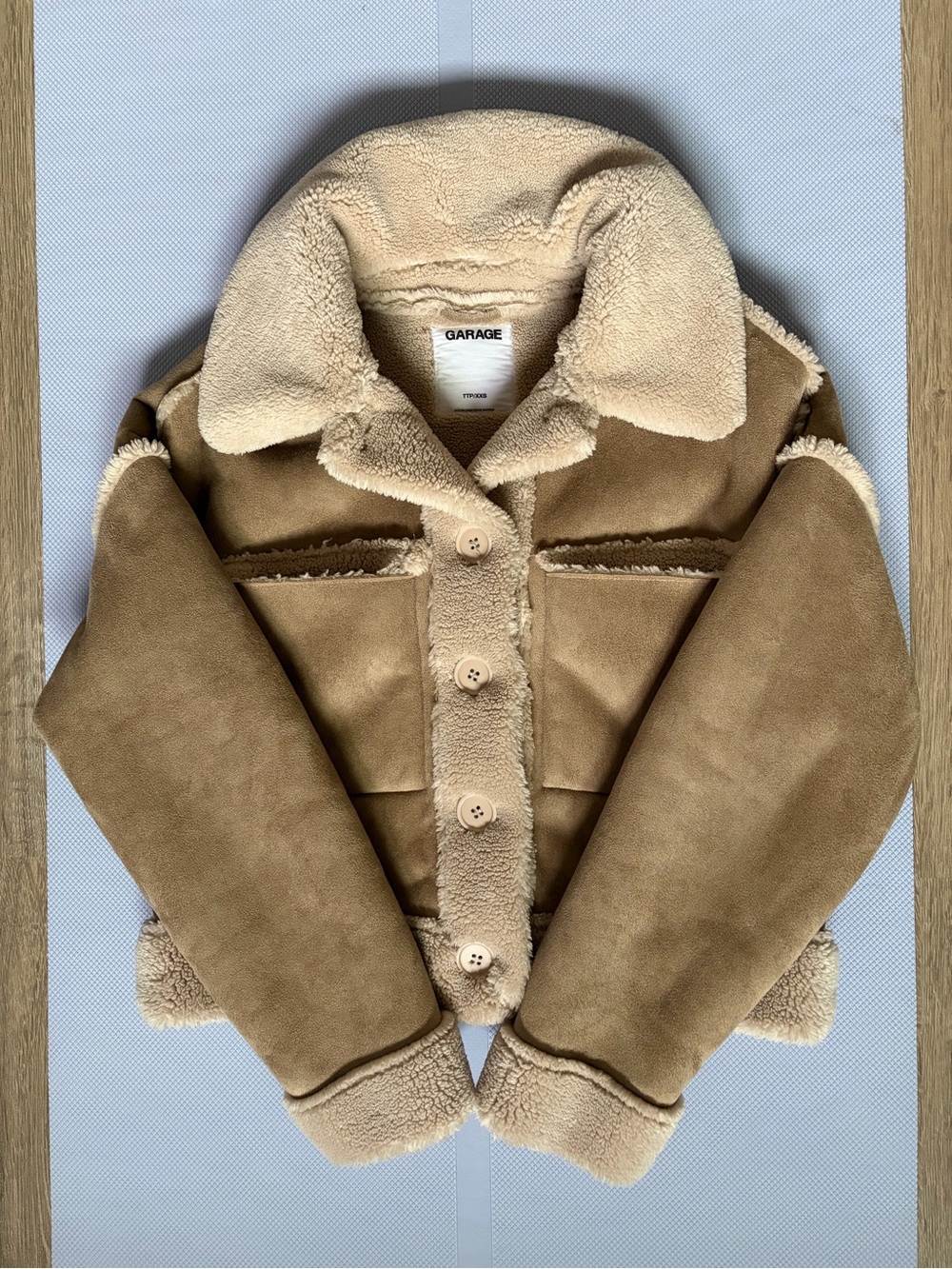 Garage Tan & Cream Shearling Jacket with Sherpa Lining - Size XXS